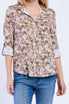  Elisa Rolled Tab Sleeve Button Down Shirt - Beige Floral Bloom - Bonton