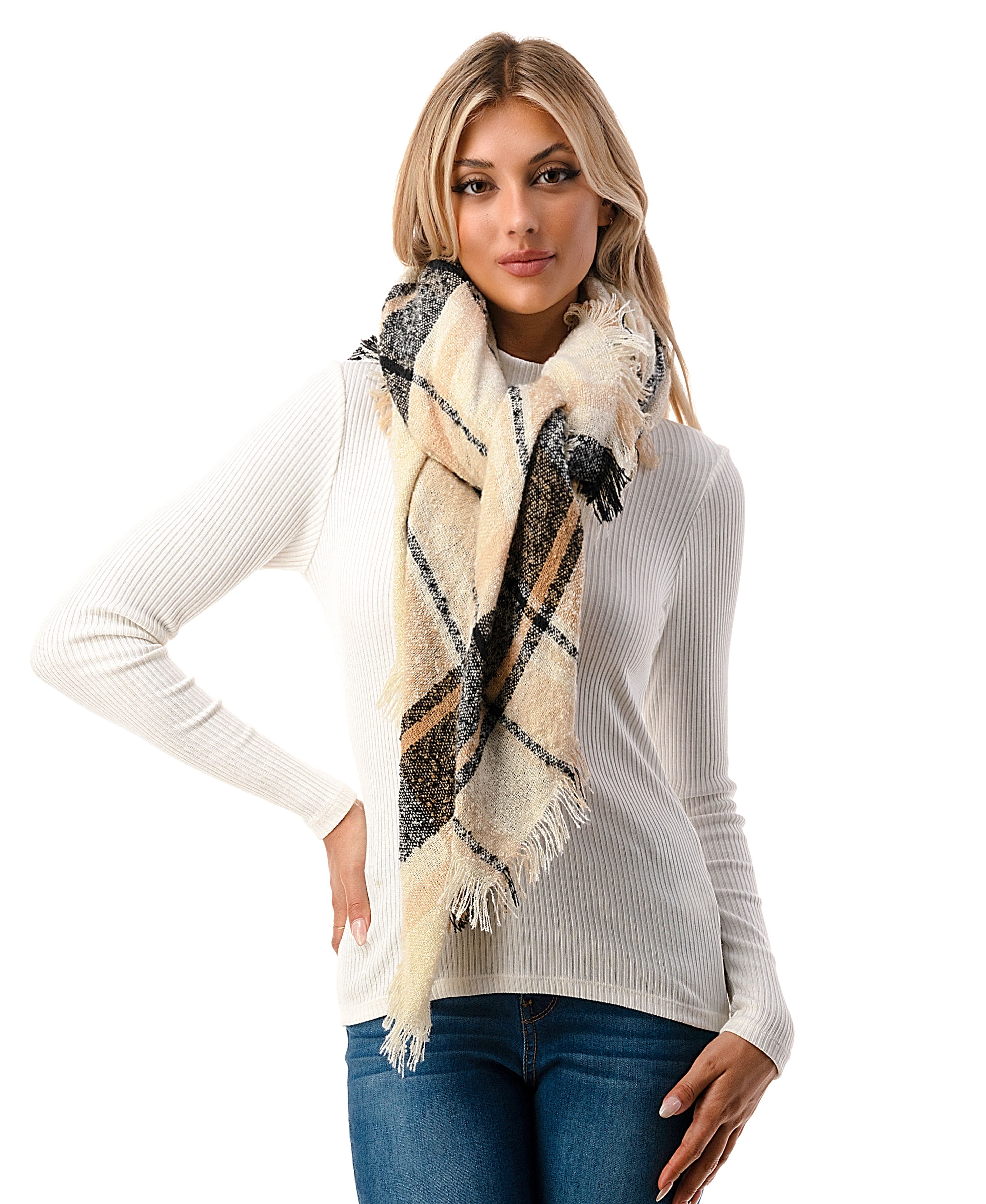  Plaid Scarf 1 - Camel - Bonton