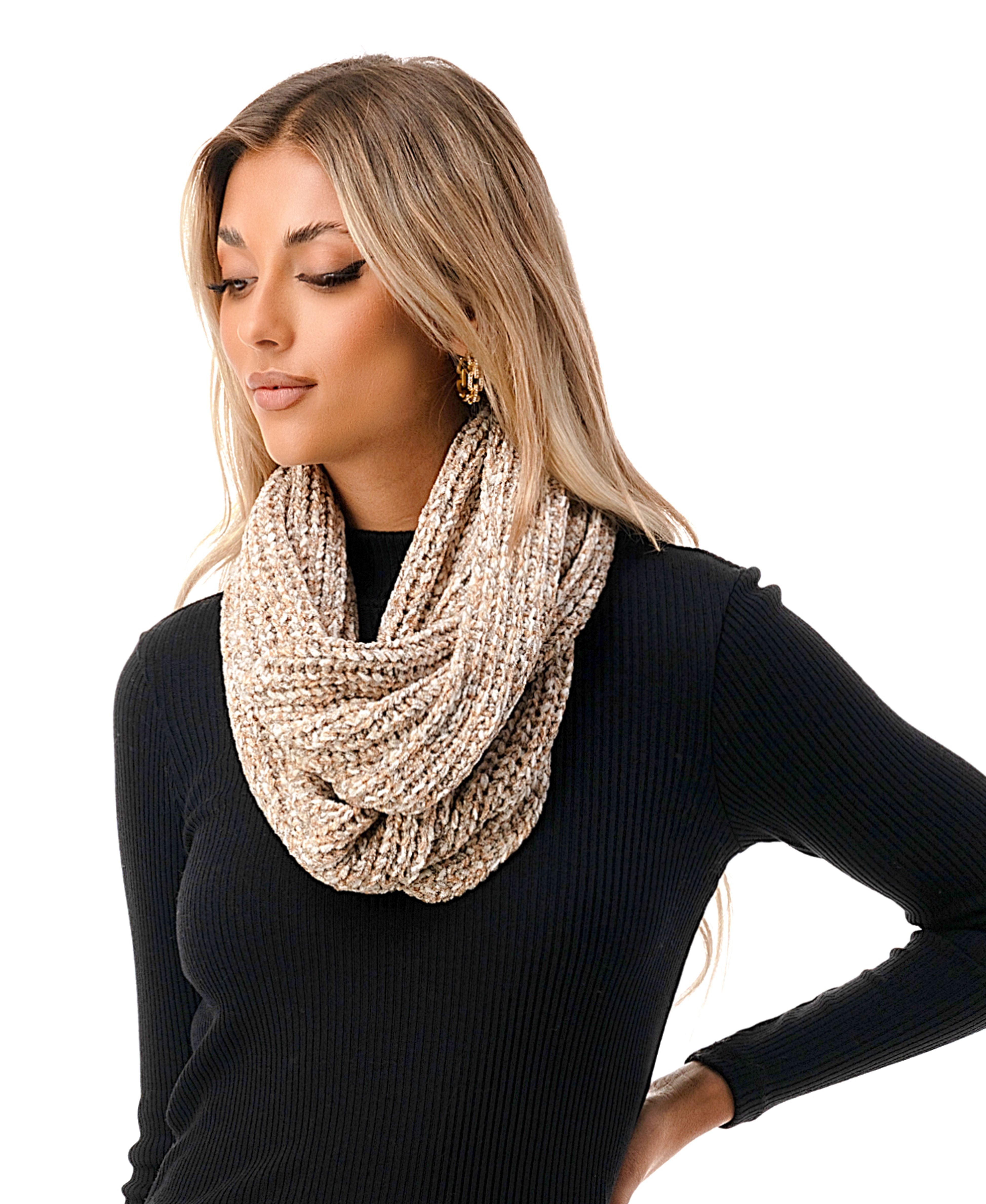  Chenille Infinity Scarf - Taupe - Bonton