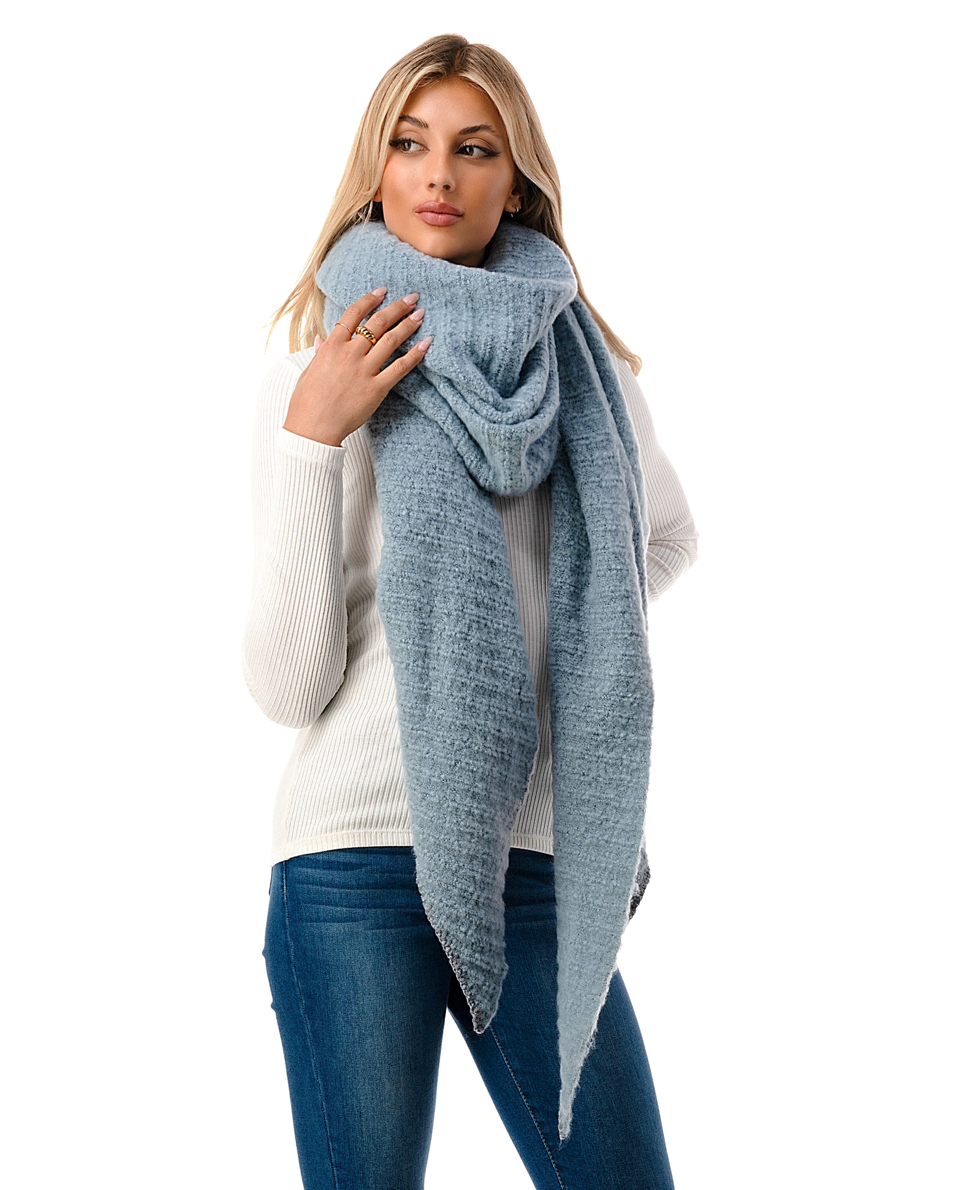  Solid Ribbed Scarf - Blue - Bonton