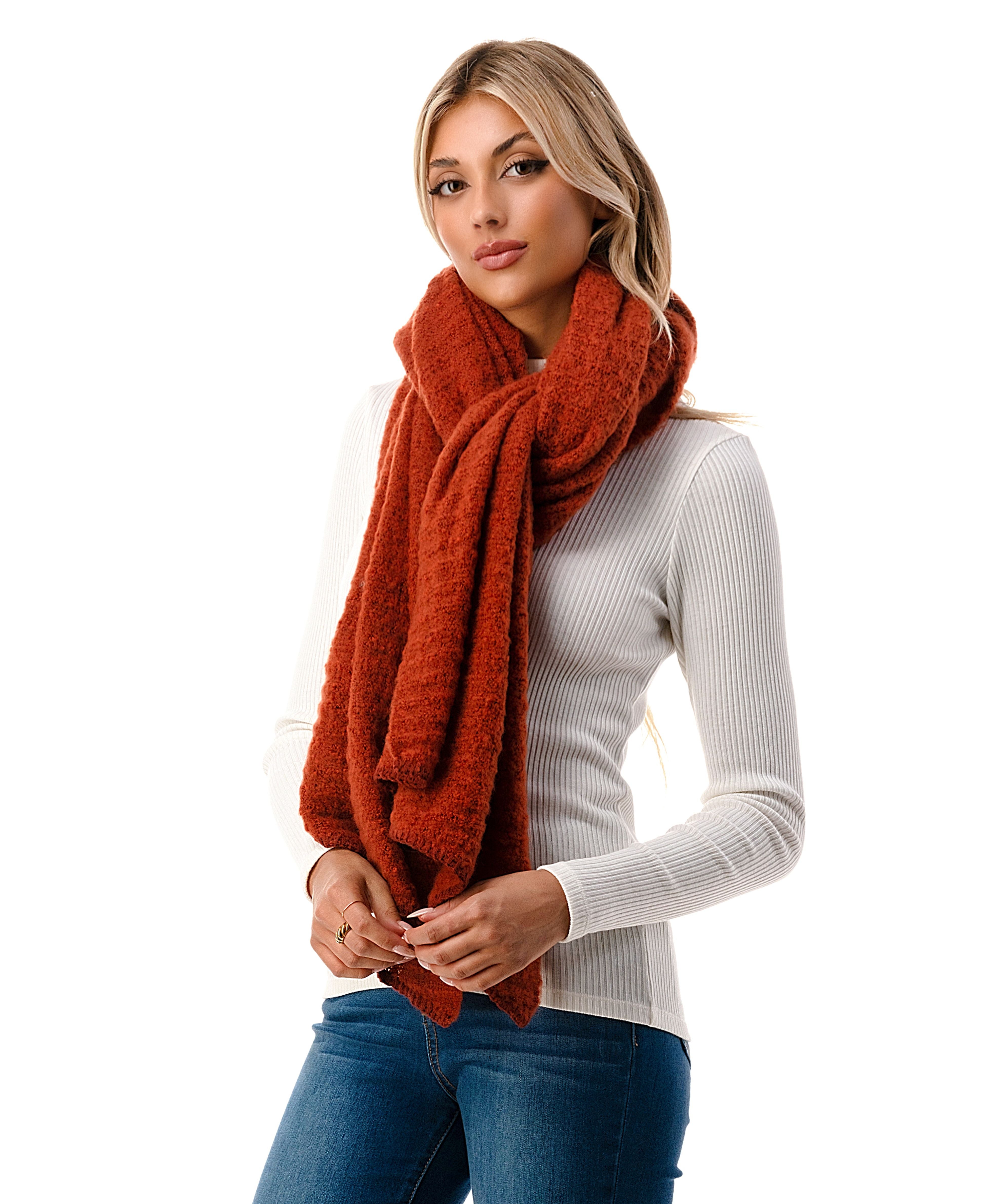  Solid Ribbed Scarf - Rust - Bonton