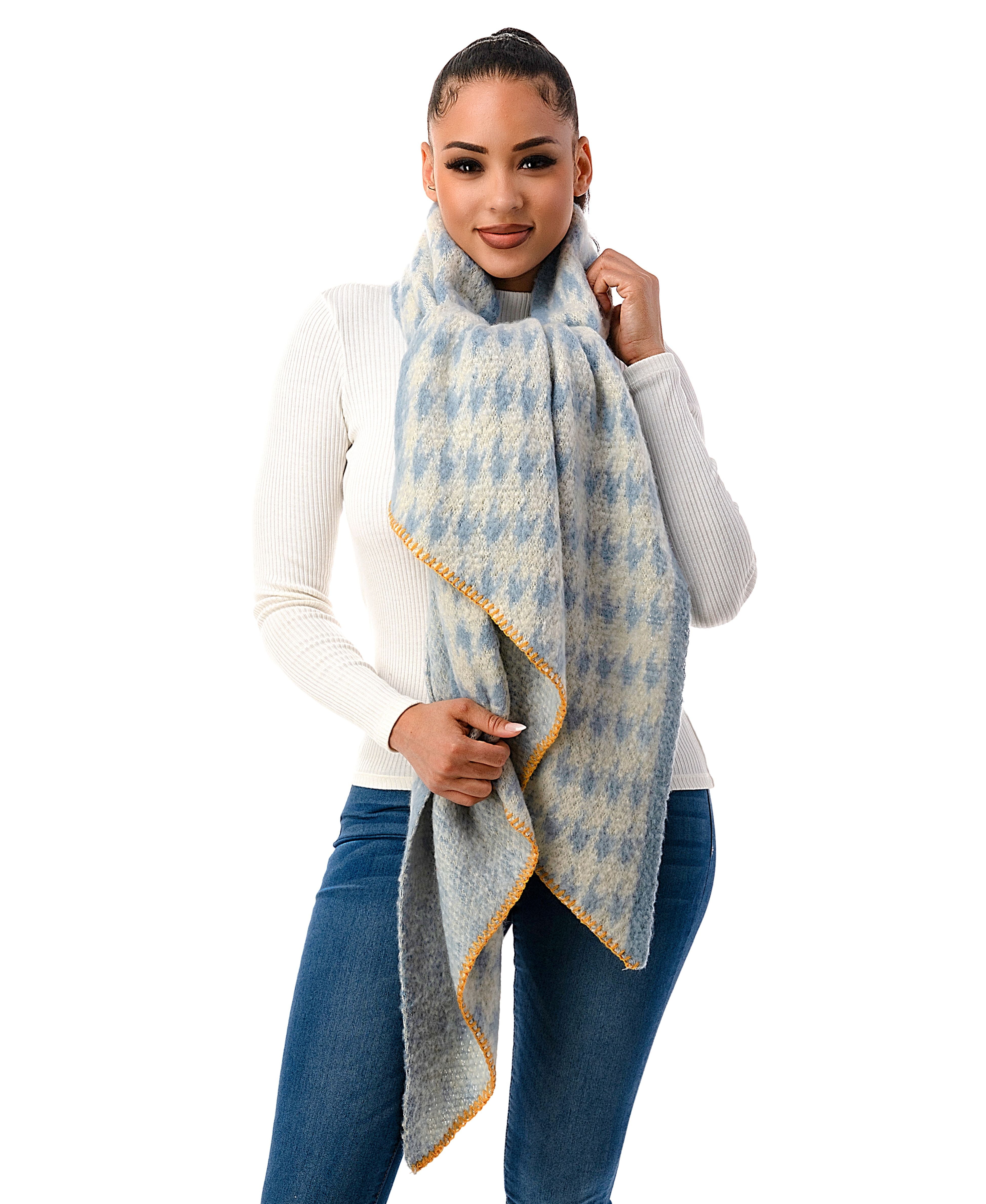  Houndstooth Scarf - Blue - Bonton