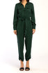  Frenzia Long Sleeve Utility Style Jumpsuit Button Down Tab Cuff Hem Self Belt - Forest - Bonton