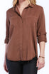  Riley Rolled Tab Sleeve Button Down Shirt Double Chest Pockets - Brown - Bonton