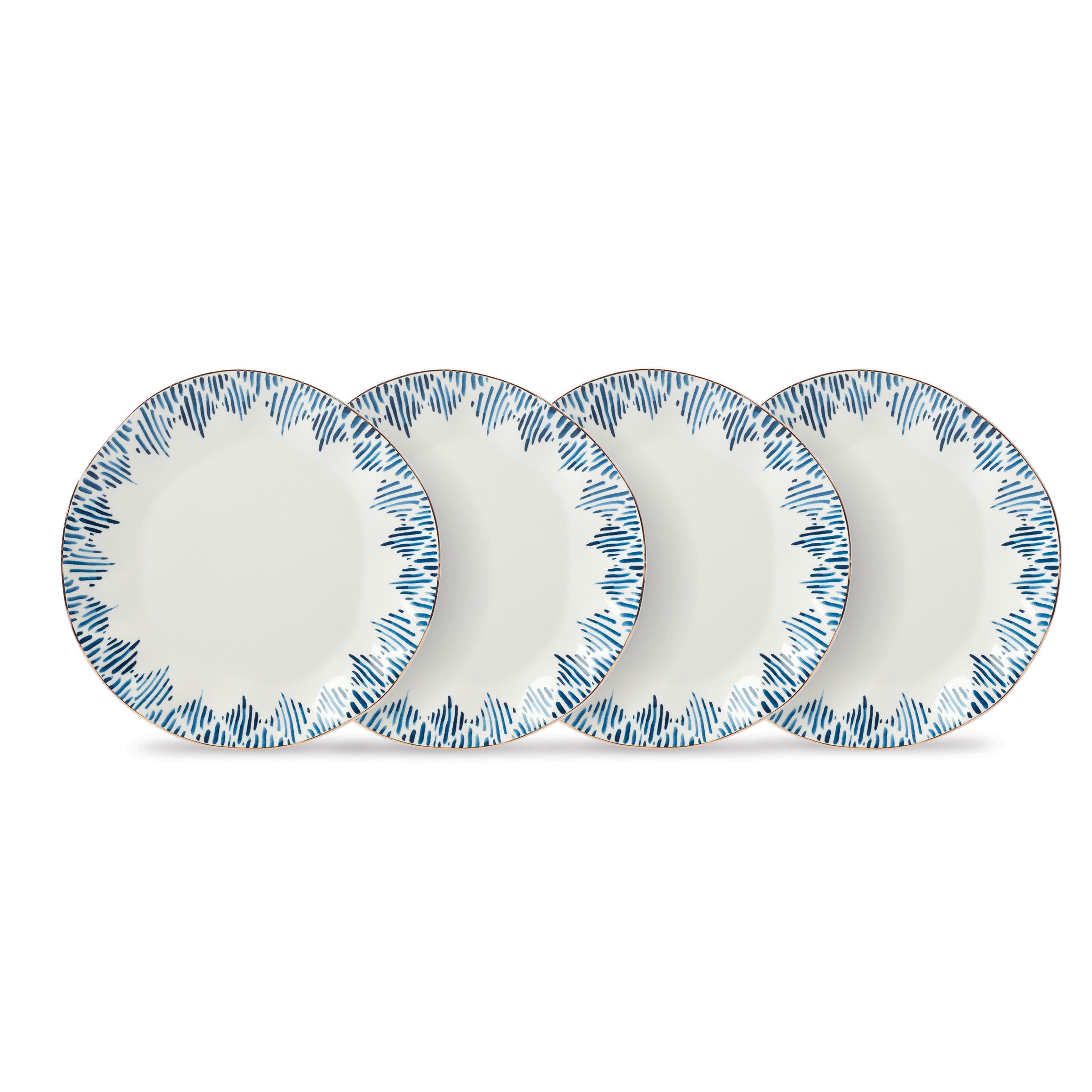  Lenox Blue Bay Ikat Dinner Plates Set of 4 - White / Blue - Bonton