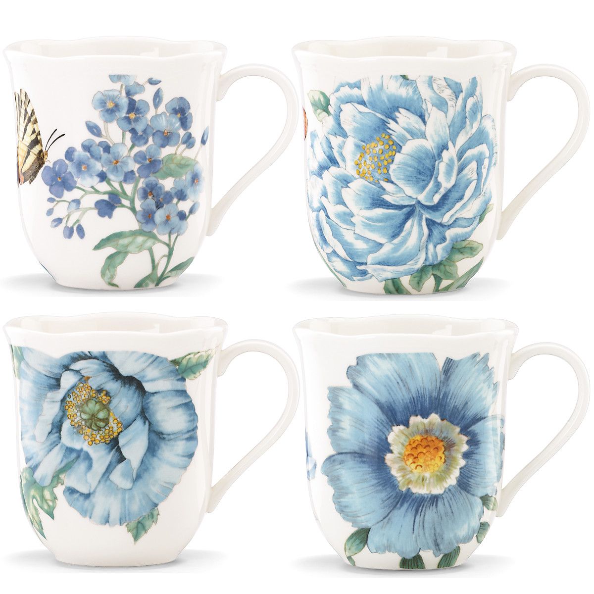  Lenox Butterfly Meadow Blue Mugs Set of 4 - White - Bonton