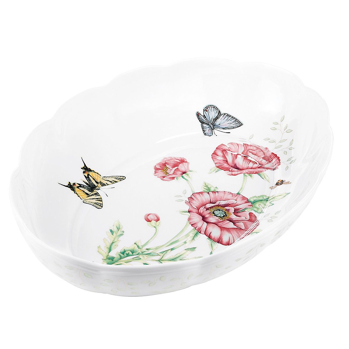  Lenox Butterfly Meadow Scalloped Oval Baker - White - Bonton