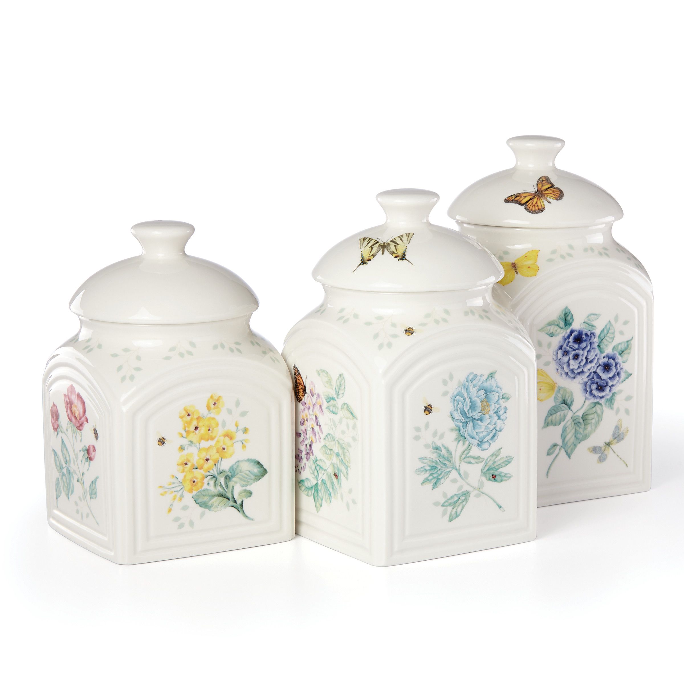  Lenox Butterfly Meadow Square Canisters Set of 3 - White - Bonton