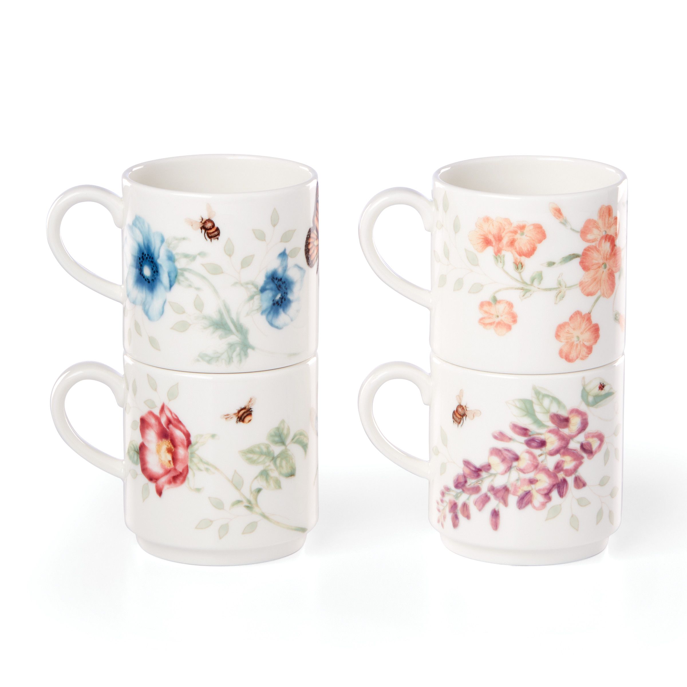  Lenox Butterfly Meadow Stacking Mugs Set of 4 - White - Bonton