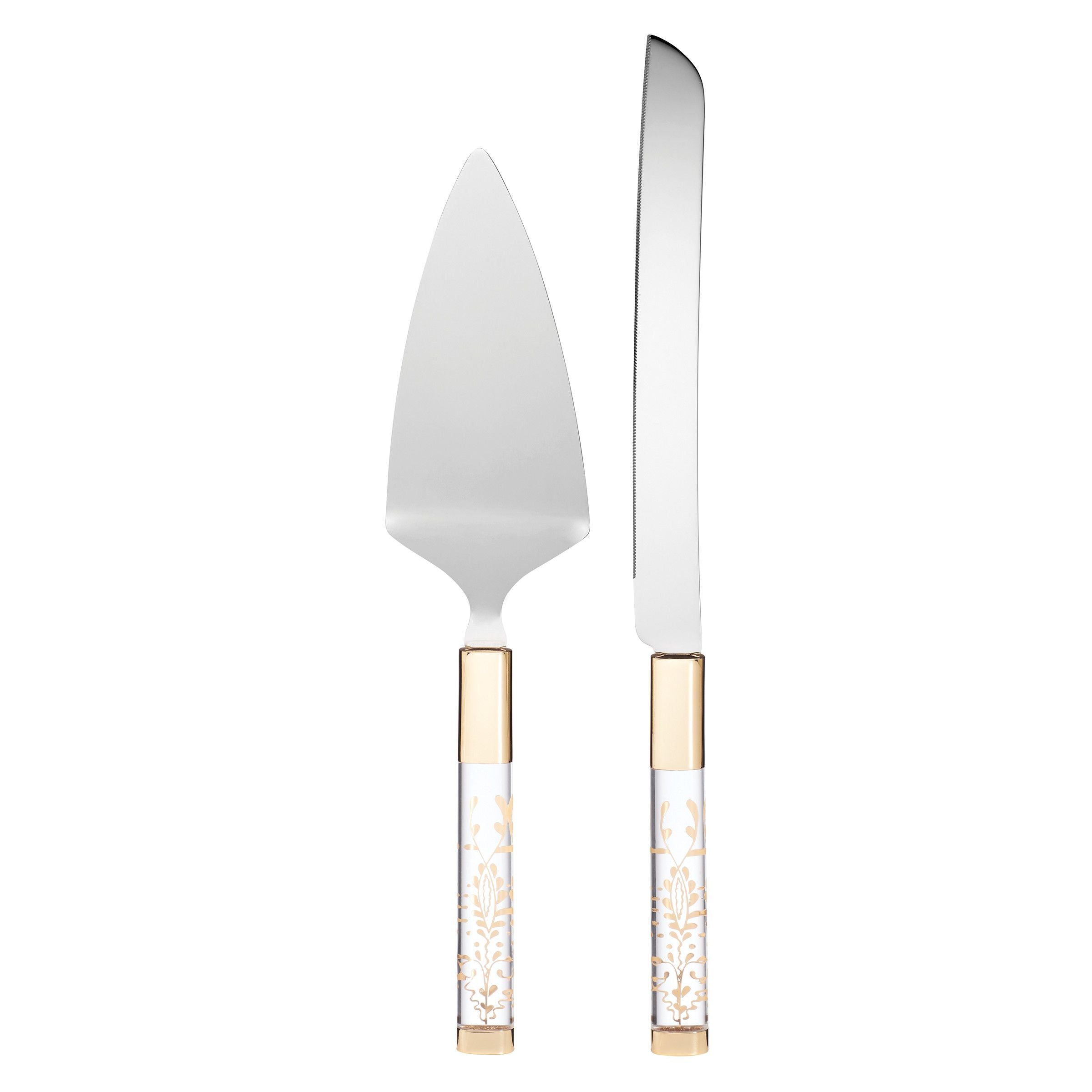  Lenox Opal Innocence Flourish Cake Knife & Server - Gold / Clear - Bonton