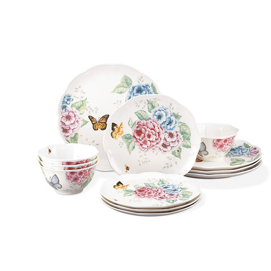 Butterfly Meadow Hydrangea 12-Piece Dinnerware Set