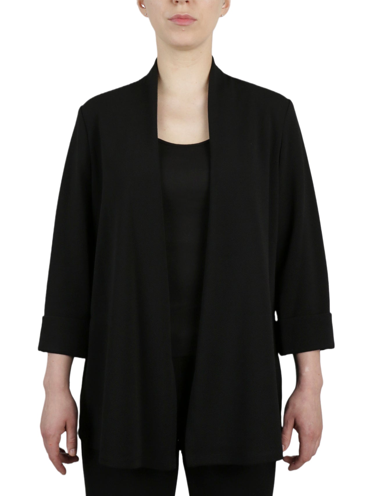  Kasper Cardigan With Sideseam Pocket Stretch Crosshatch Jacket - Black - Bonton