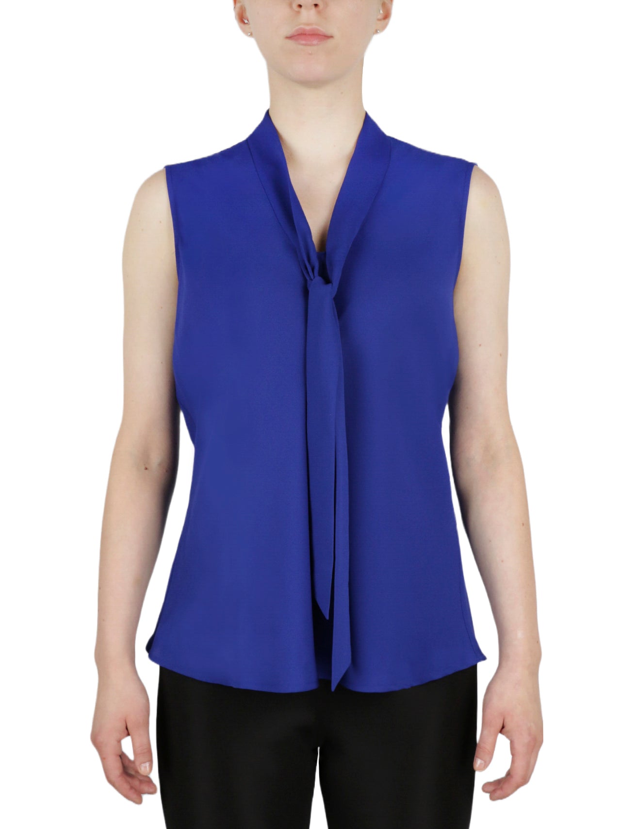  Kasper Sleeveless Tie Front Crepe Blouse - Royal Blue - Bonton