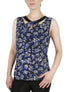  Kasper Twist Neck Printed Feather Ity With Faux Leather Knit Top - Black/Royal Blue Combo - Bonton