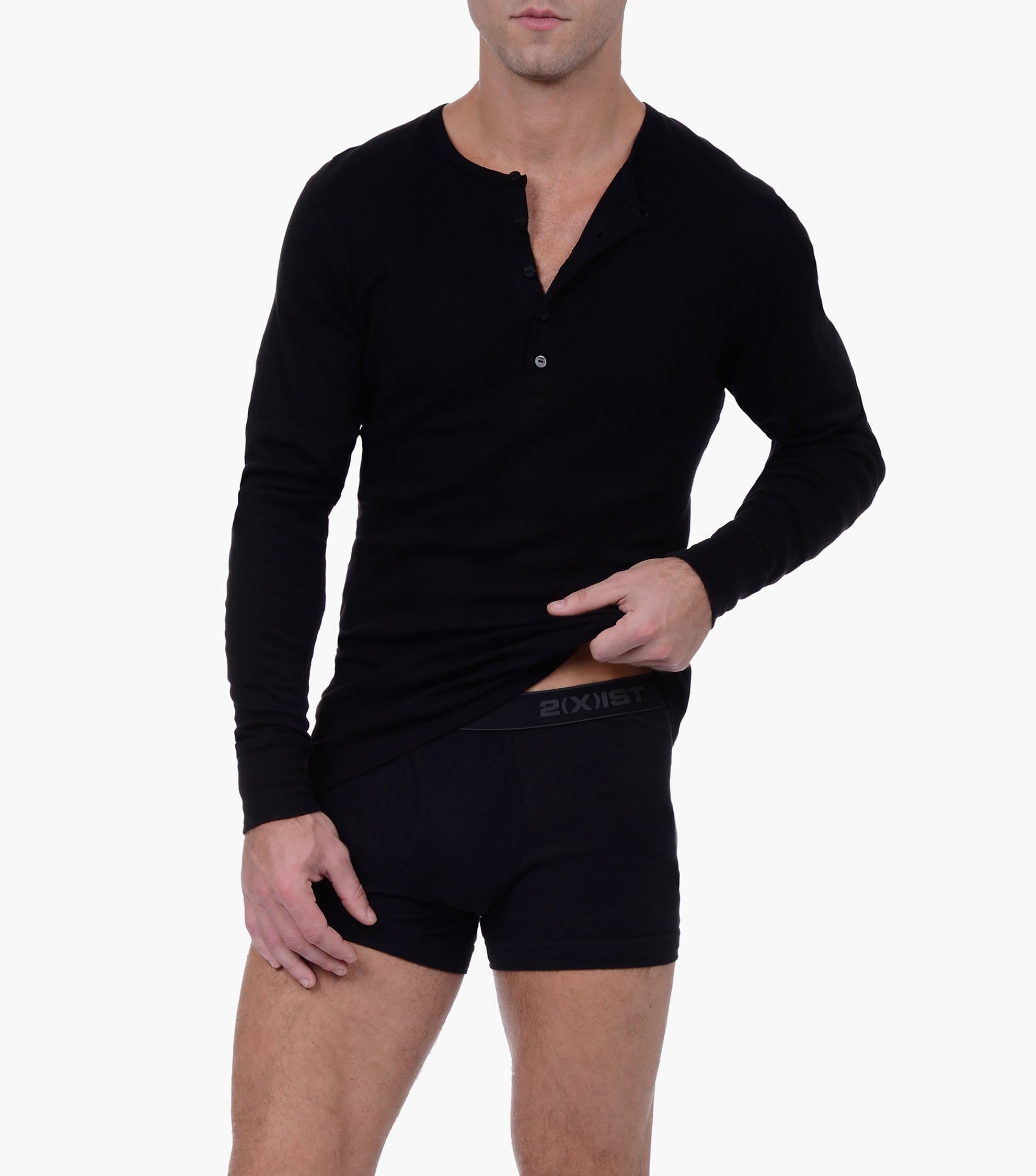  2xist Cotton Long Sleeve Henley - Black - Bonton