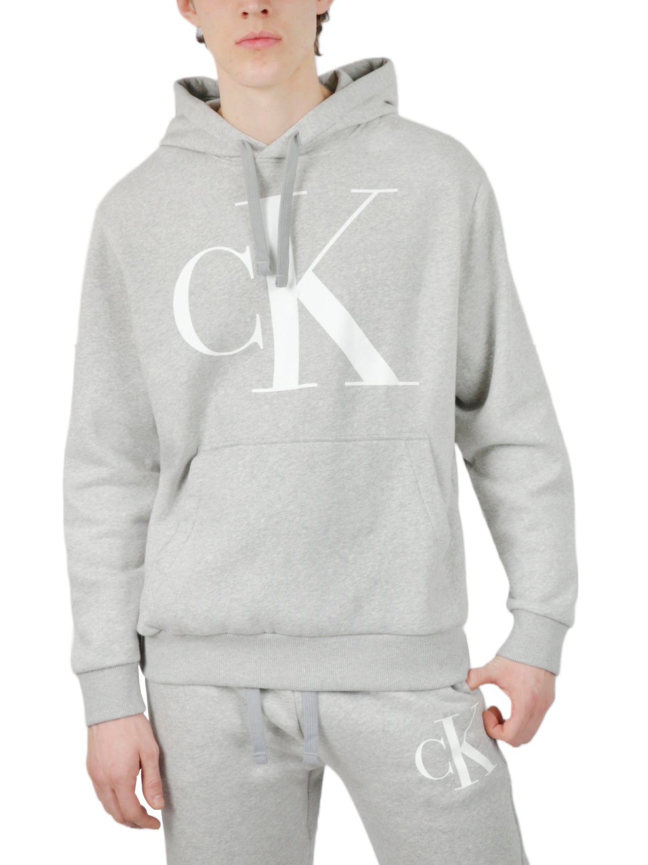  Calvin Klein Long Sleeves Monogram Fleece Hoodie - Heroic Grey Heather - Bonton