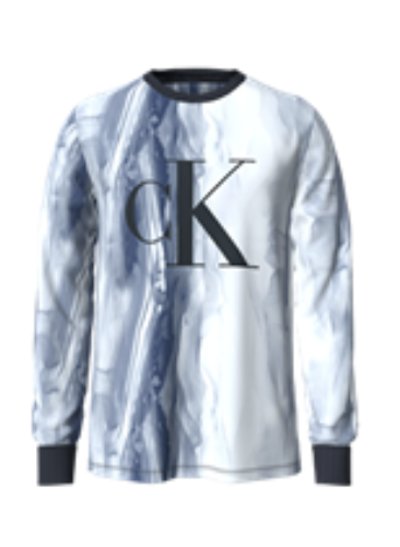  Calvin Klein Long Sleeves Aop Monogram Crew Tee - Dark Sapphire - Bonton