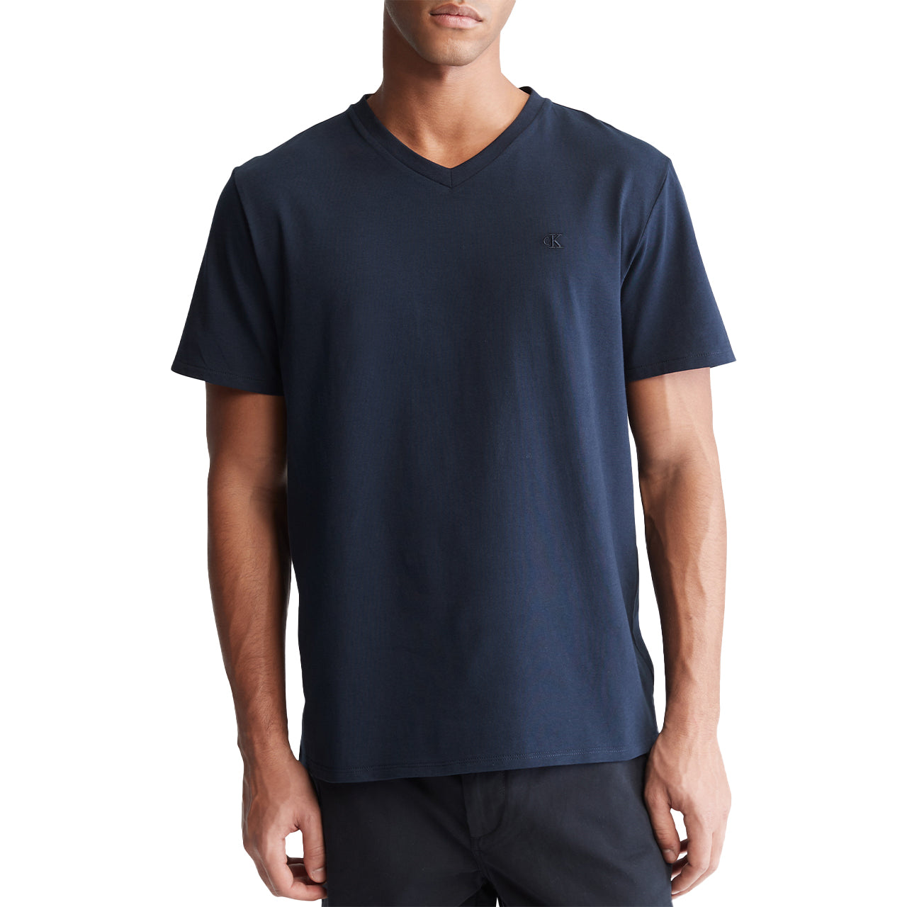  Calvin Klein Short Sleeves Smooth Solid V-Neck Tee - Dark Sapphire - Bonton