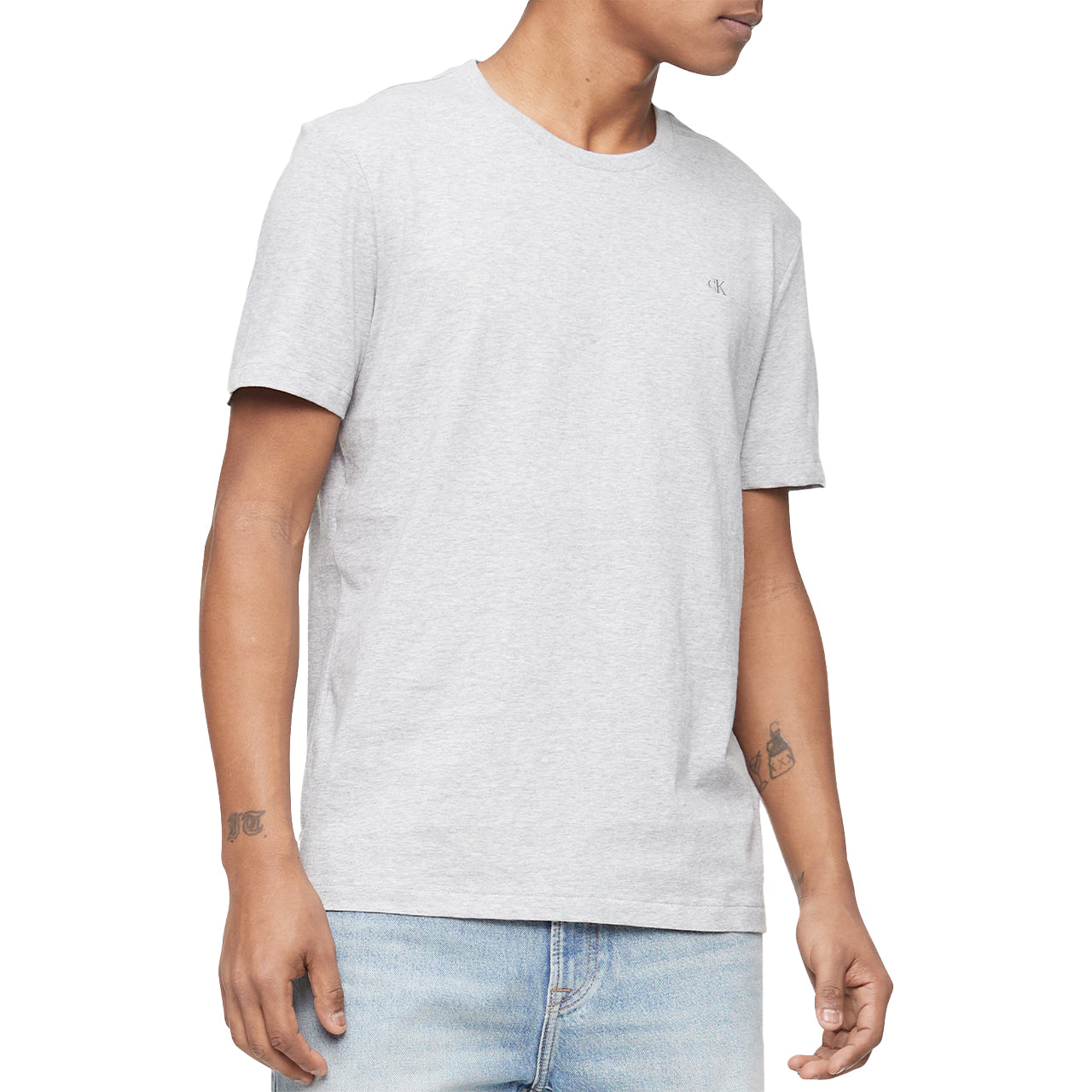  Calvin Klein Short Sleeves Smooth Cotton Solid Crewneck Tee - Heroic Grey Heather - Bonton