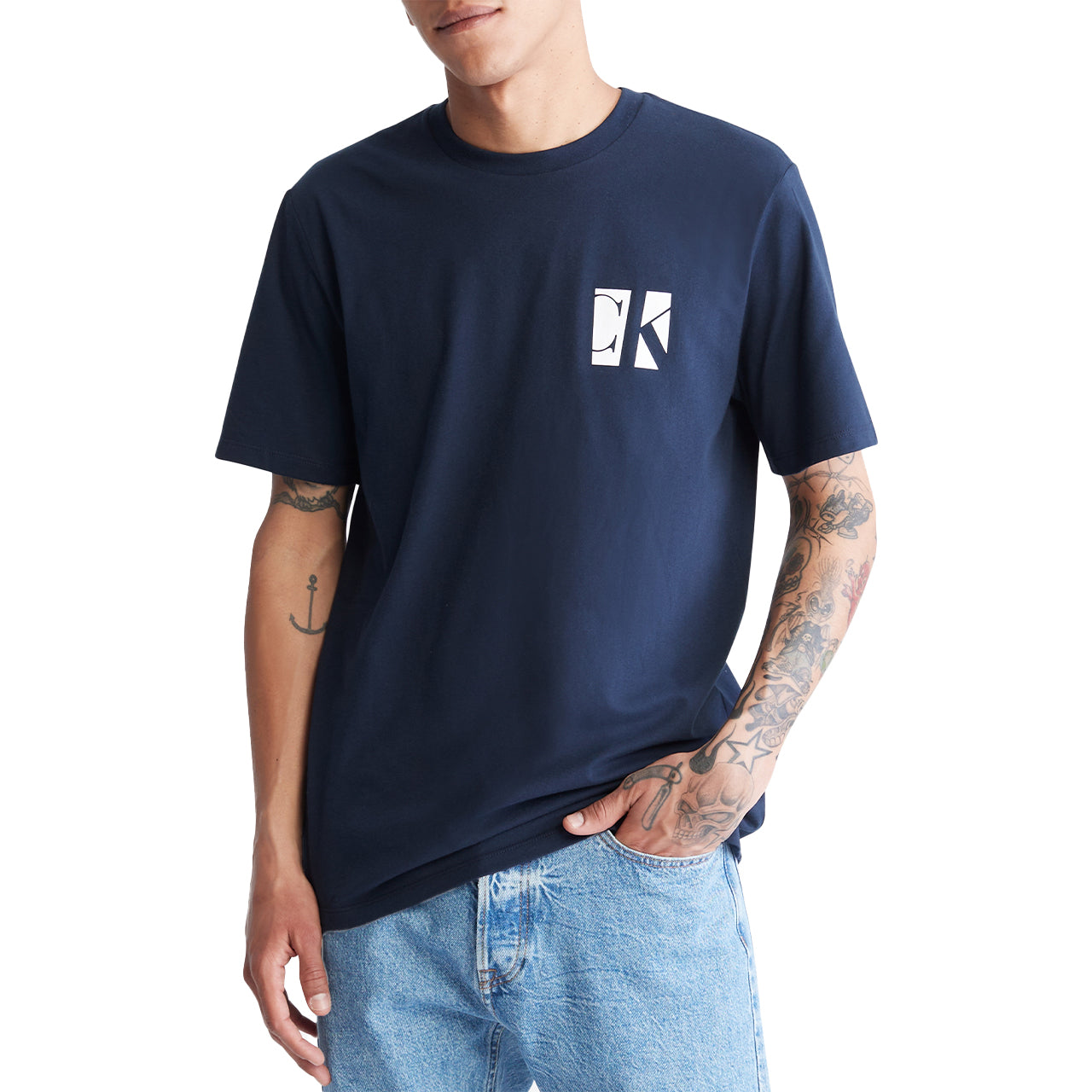  Calvin Klein Short Sleeves Boxed Monogram Tee - Dark Sapphire - Bonton