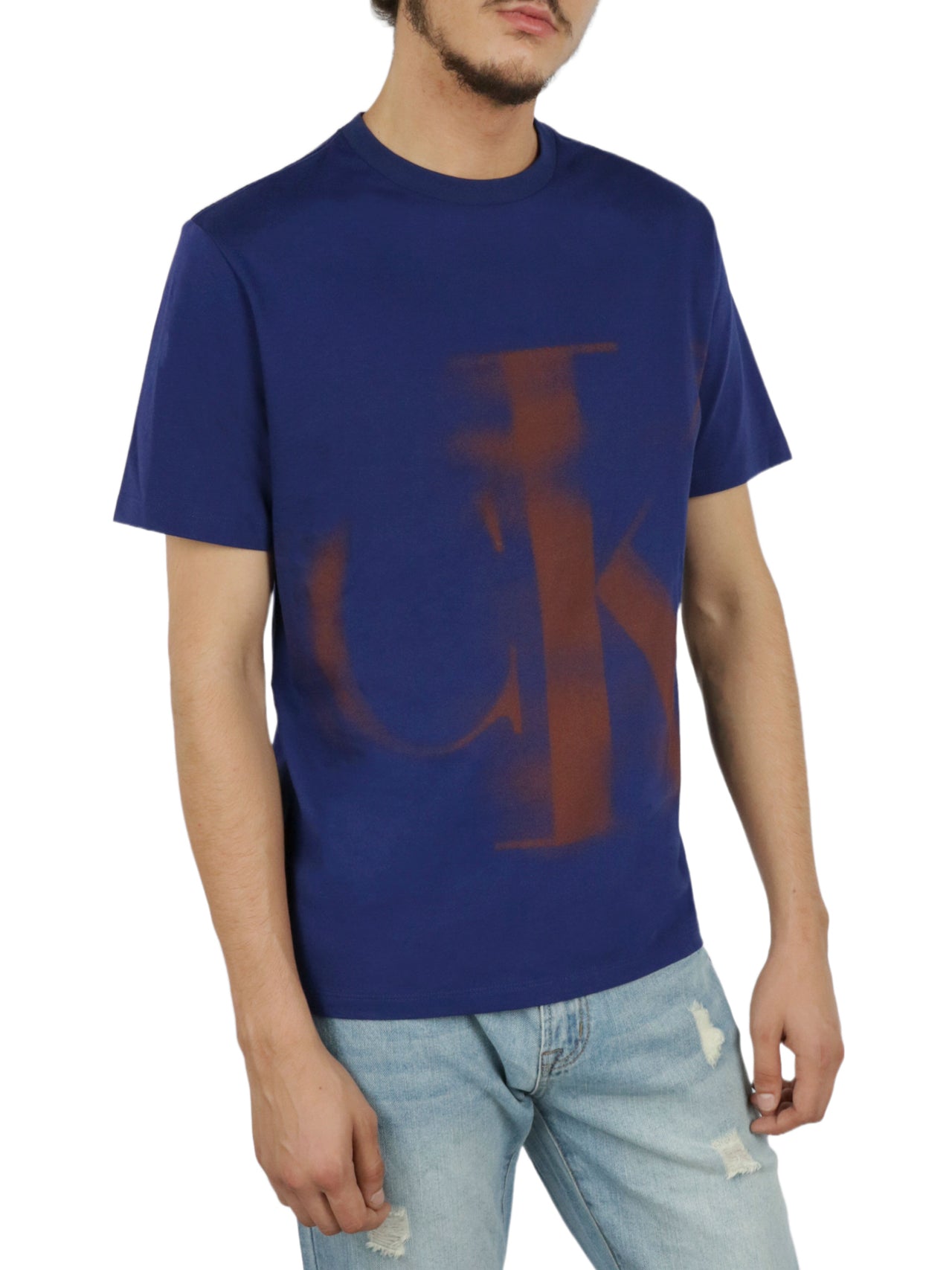  Calvin Klein Short Sleeves Blur Logo Tee - Beacon Blue - Bonton