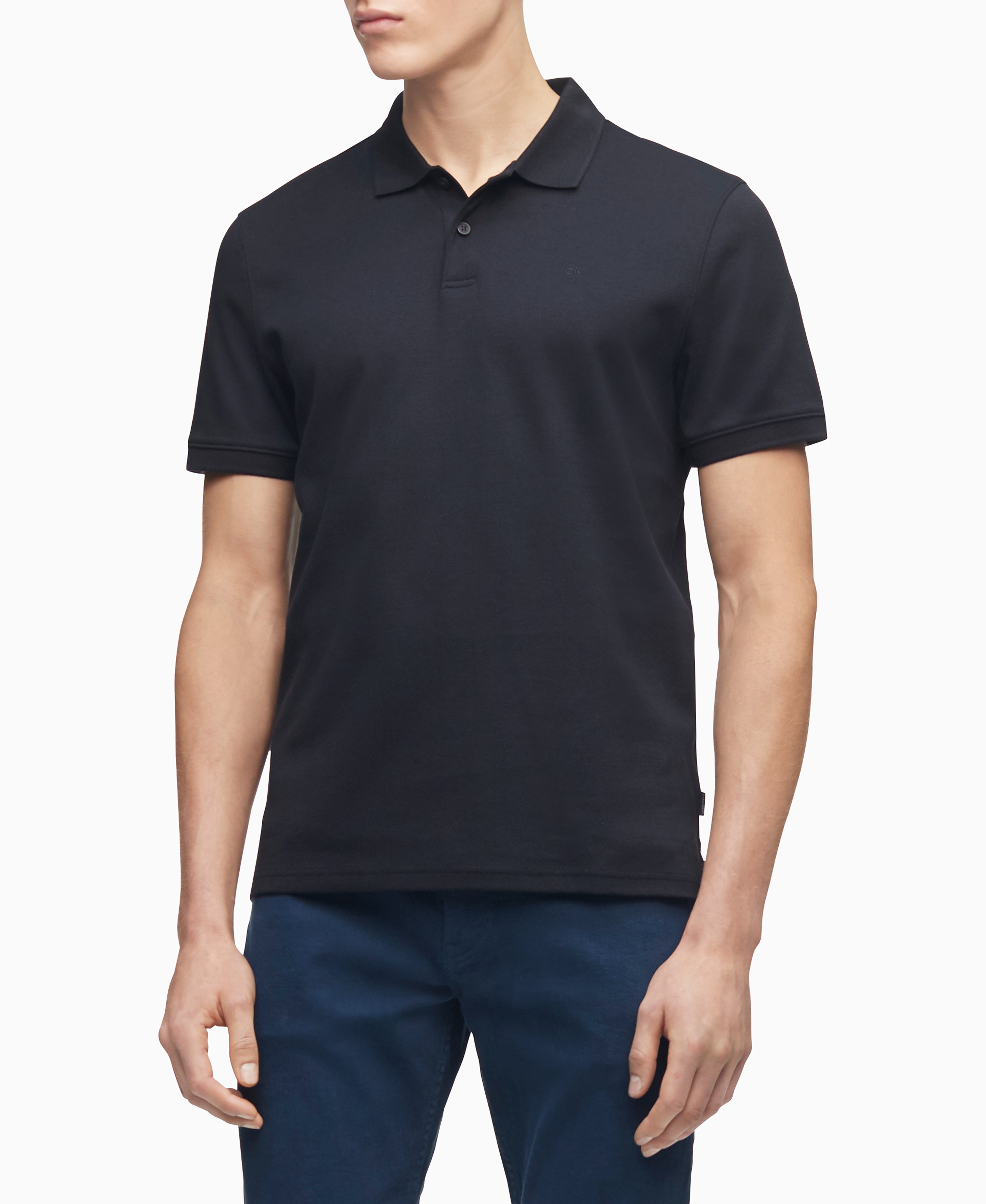  Calvin Klein Short Sleeves Stretch Pique Polo - Black Beauty - Bonton