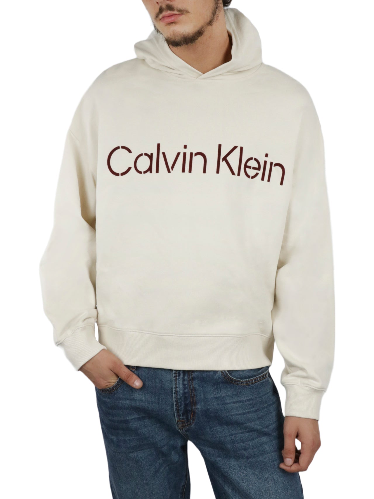  Calvin Klein Long Sleeves Relaxed Stncl Sueded PO Hoody - Desert Sand Dun - Bonton