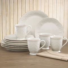 French Perle 12-Piece Plate & Mug Dinnerware Set