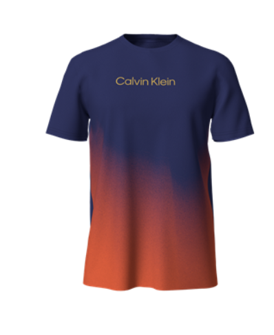  Calvin Klein Short Sleeves Linear Logo Crew Tee - Beacon Blue - Bonton