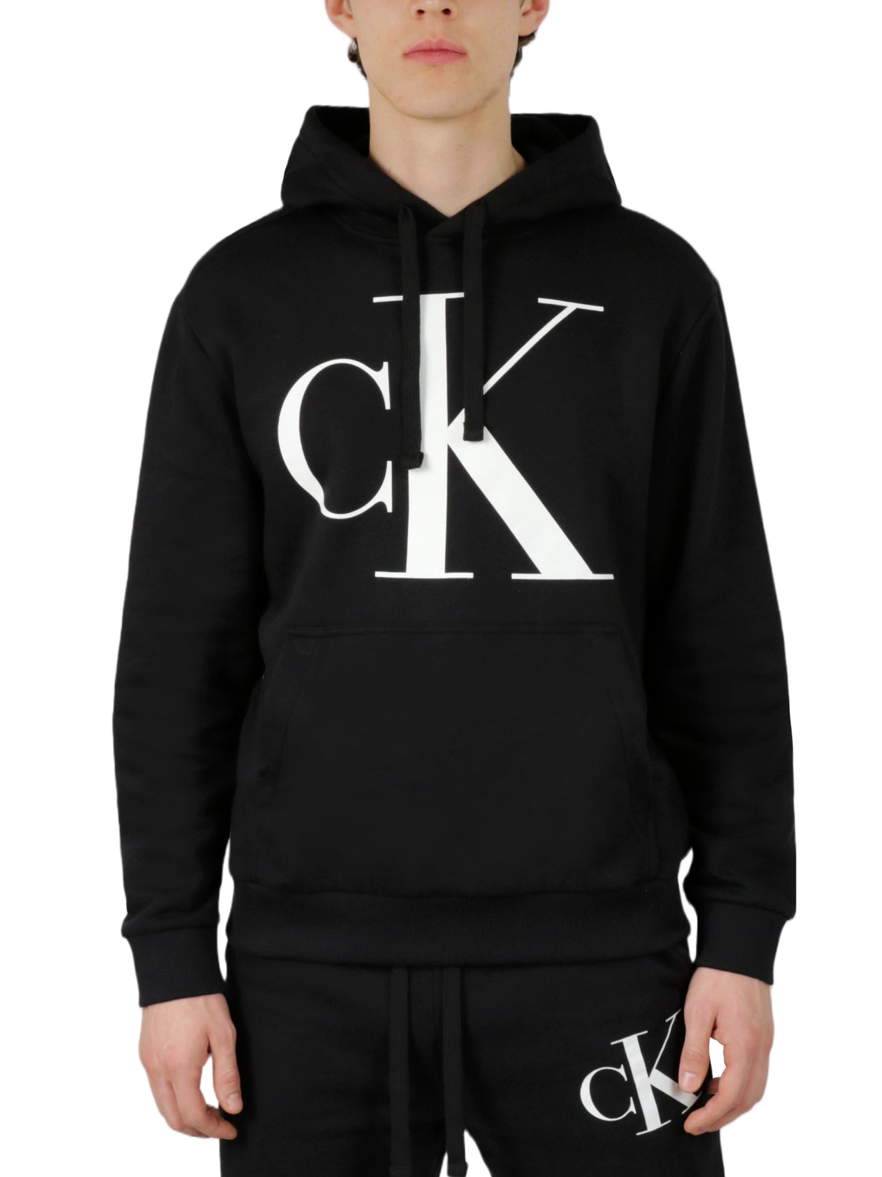  Calvin Klein Long Sleeves Monogram Fleece Hoodie - Black Beauty - Bonton