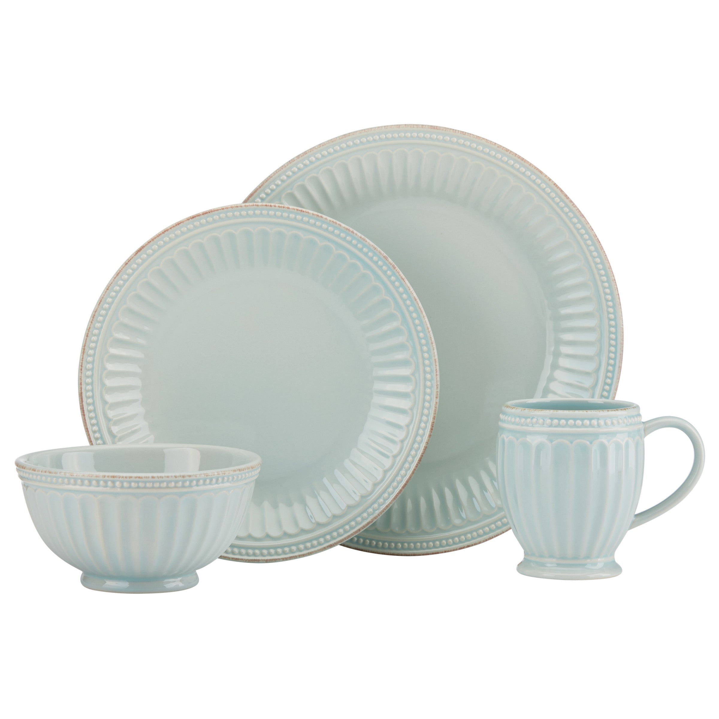  Lenox French Perle Groove 12-Piece Dinnerware Set - Ice Blue - Bonton