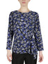  Kasper 3 Quater Tie Front Printed Feather Ity Knit Top - Black/Royal Blue Combo - Bonton