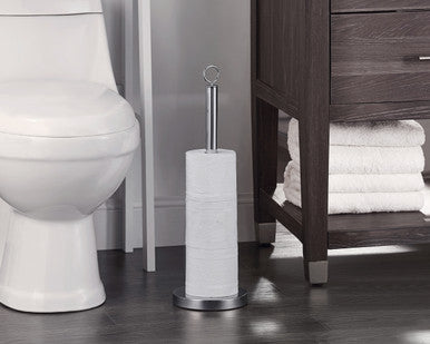  Elite Heavy Weighted Sturdy Spare Toilet Paper Roll Holder Storage Stand - Silver - Bonton