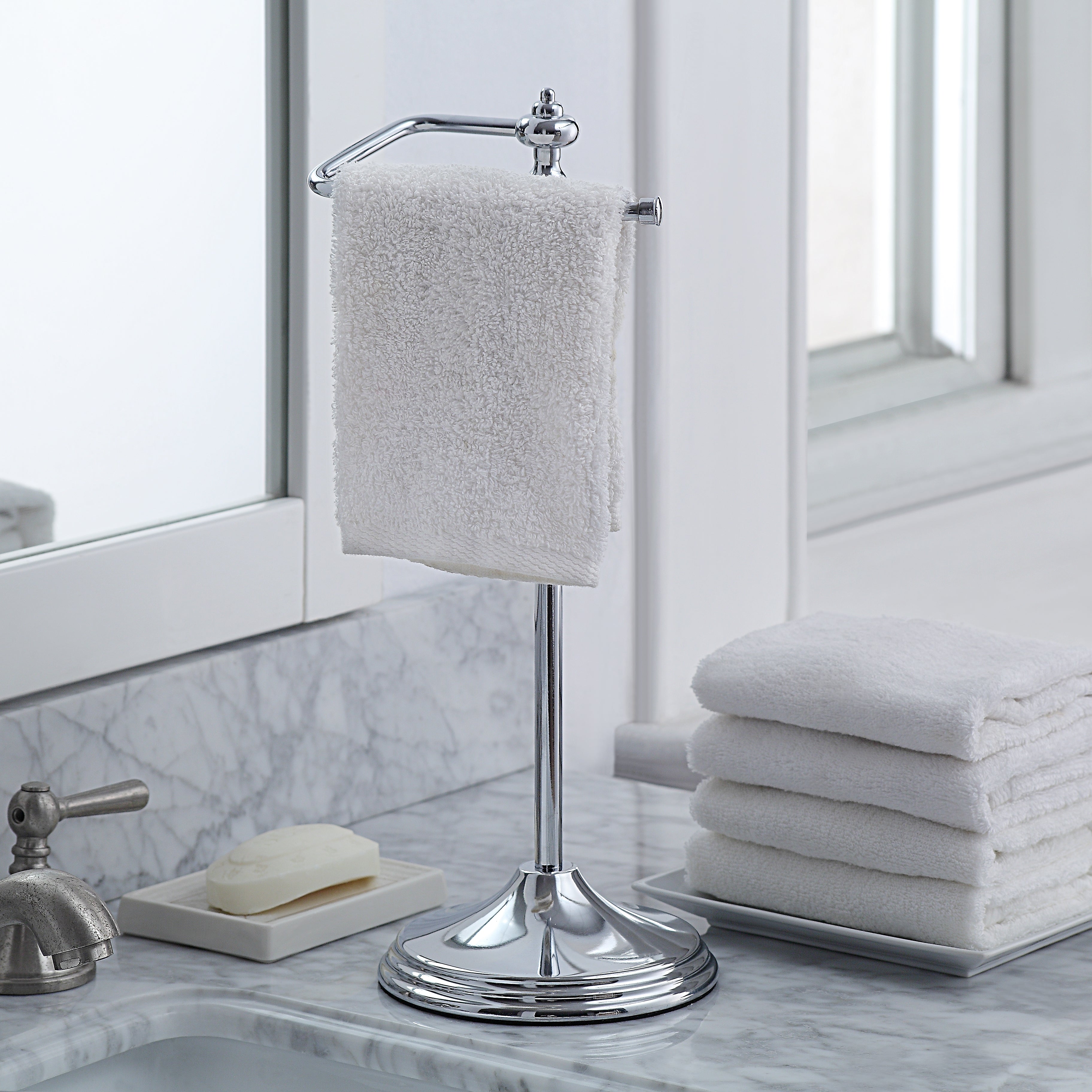  Heavy Weight Classic Decorative Metal Fingertip Towel Holder Stand for Bathroom - Silver - Bonton