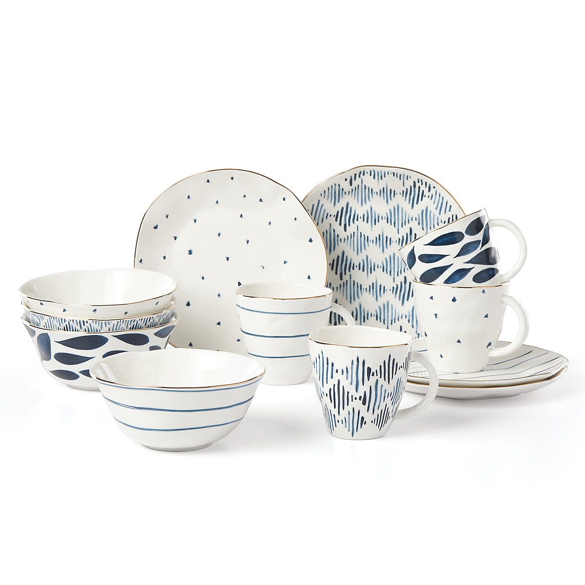  Lenox Blue Bay 12-Piece Dinnerware Set - White / Blue - Bonton