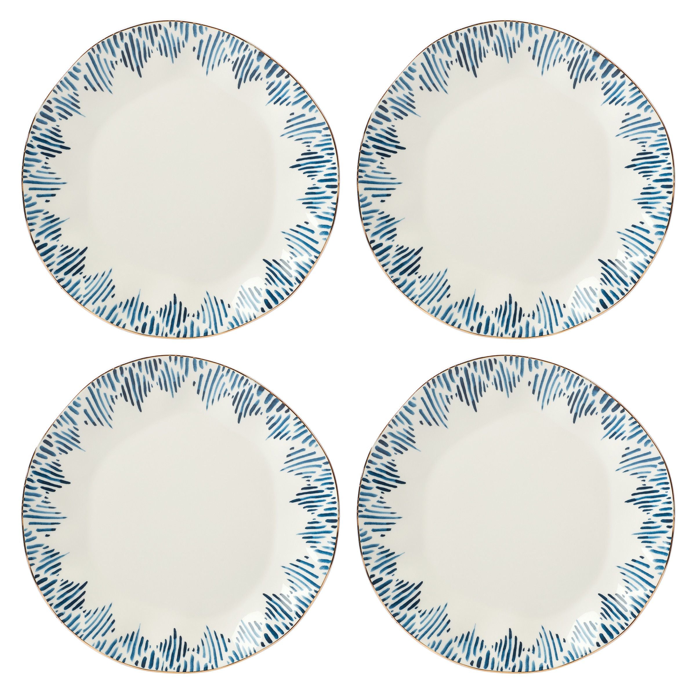  Lenox Blue Bay Ikat Dinner Plates Set of 4 - White / Blue - Bonton