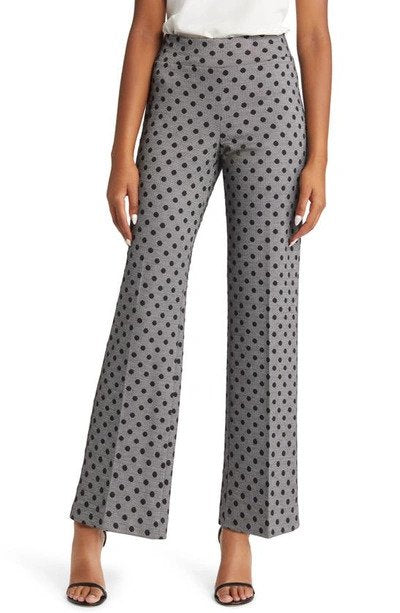  Anne Klein Dot Herringbone High Rise Pull-On Wide Leg Pants - Anne Black/ White - Bonton