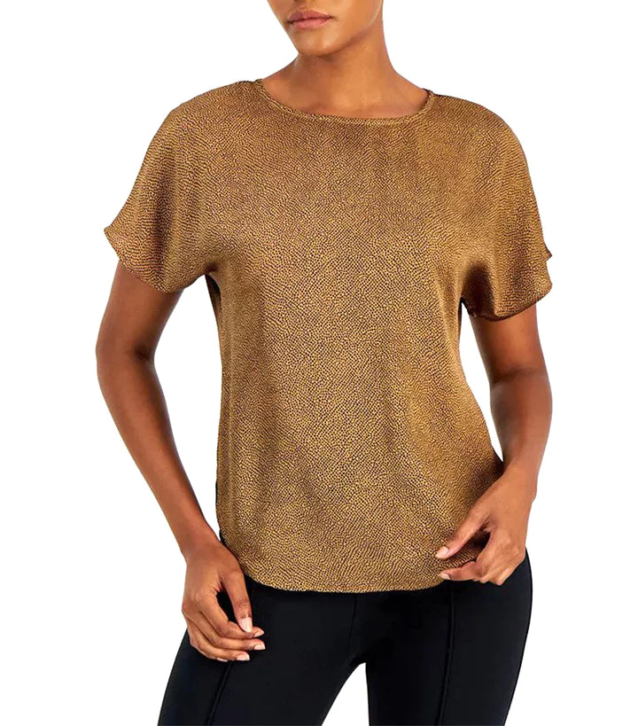  Anne Klein Rambling Dot Short Sleeve Blouse With Bateau Neckline - Vicuna/Anne Black - Bonton