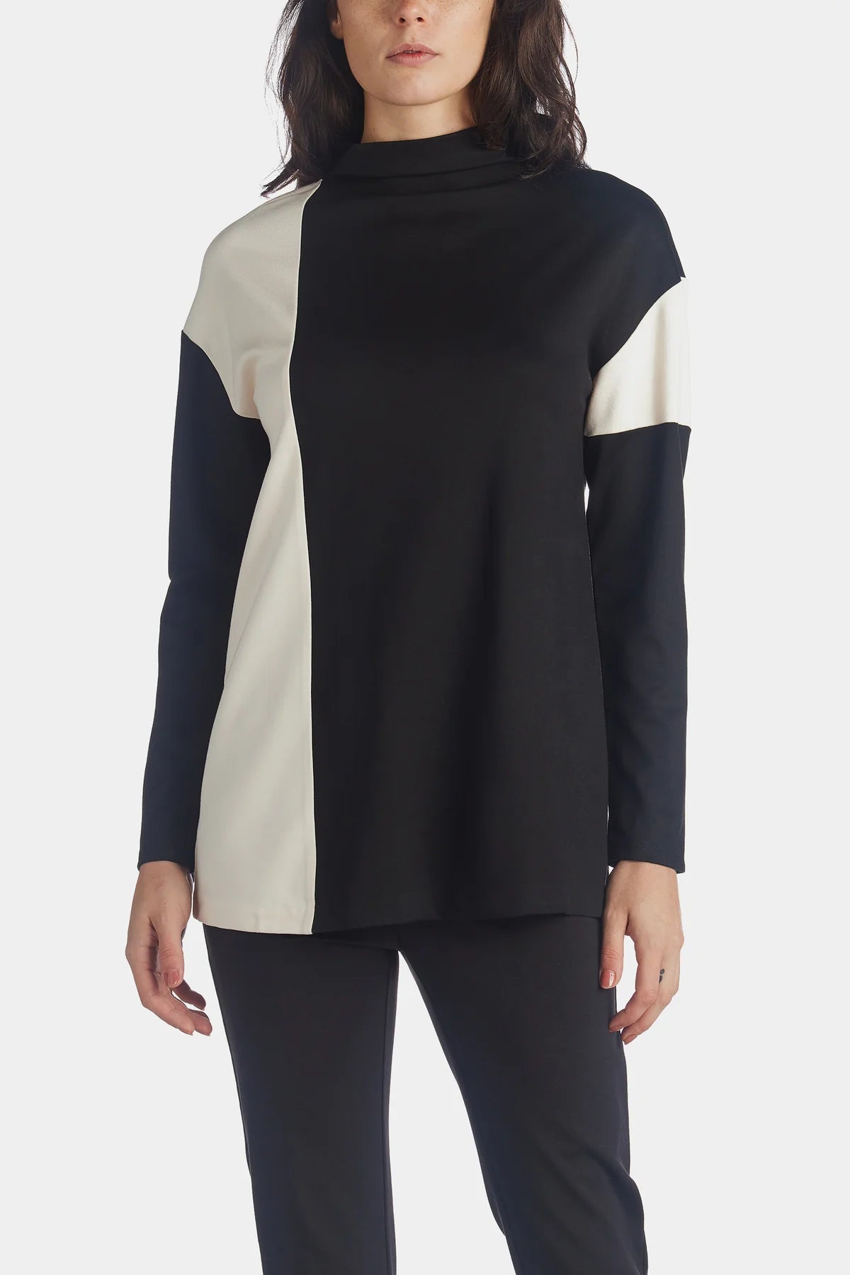 Colorblocked Top Anne Klein Colorblocked Drop Shoulder Mock Neck Knit Top - Anne Black ...