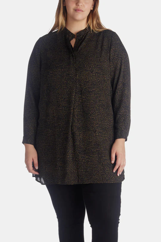  Anne Klein Plus Size Pebble Dot Nehru Tunic - Kelp/Anne Black - Bonton