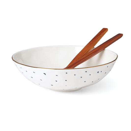 Blue Bay Salad Bowl with Wood Servers