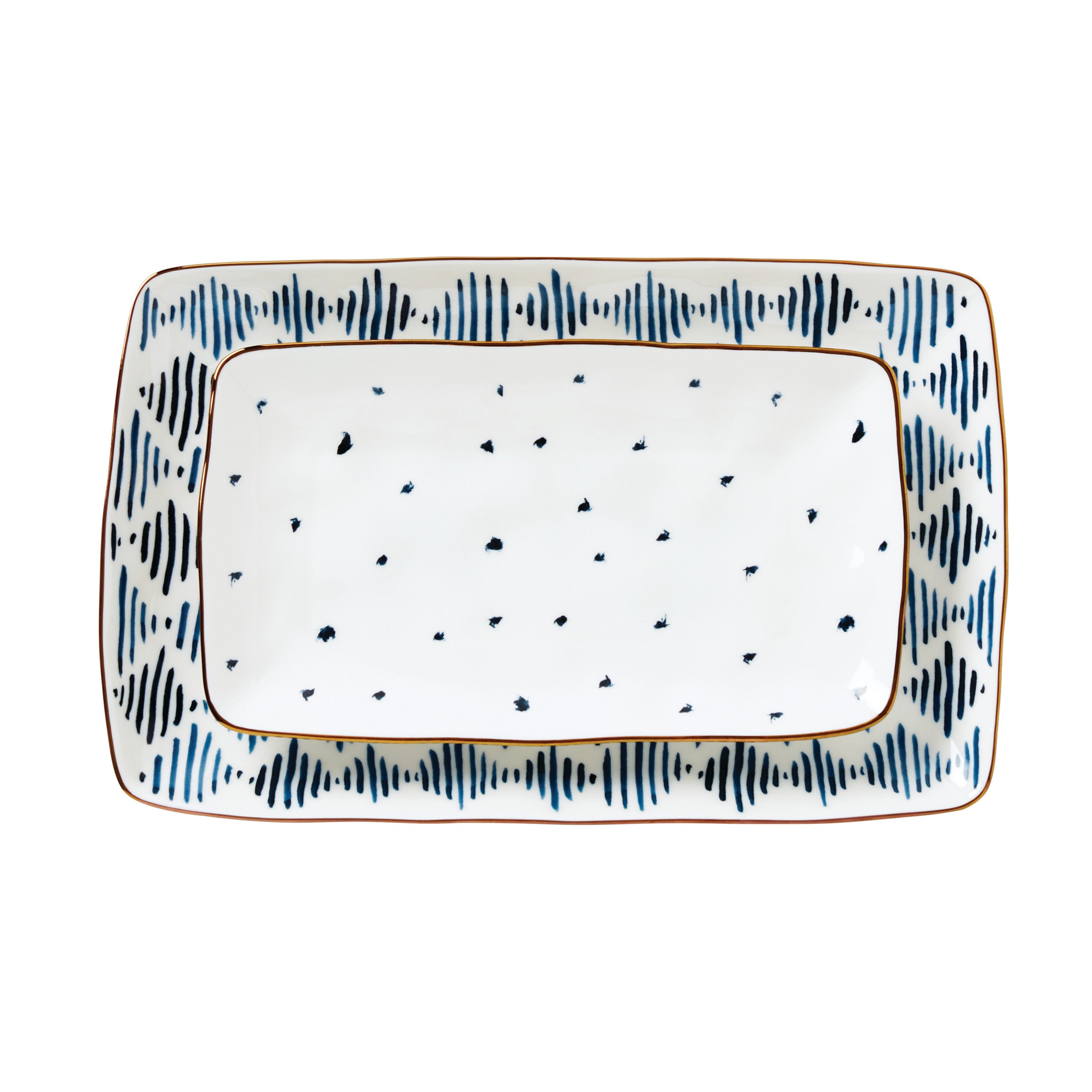  Lenox Blue Bay Nesting Serving Platters Set of 2 - White / Blue - Bonton