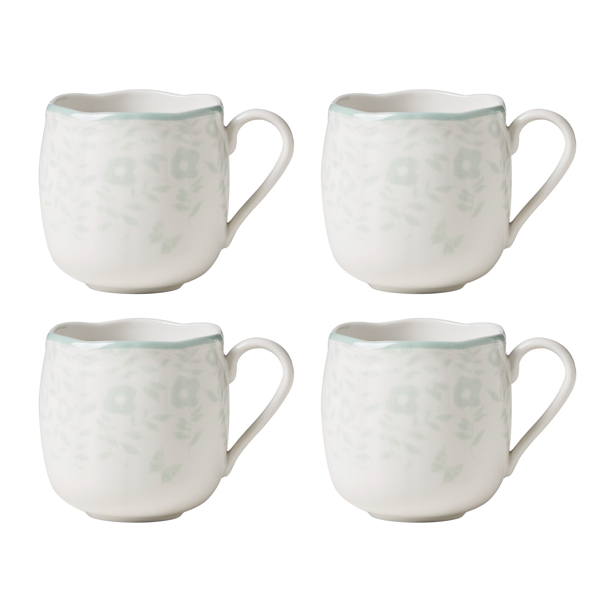  Lenox Butterfly Meadow Cottage Sage Mugs Set of 4 - Blue - Bonton