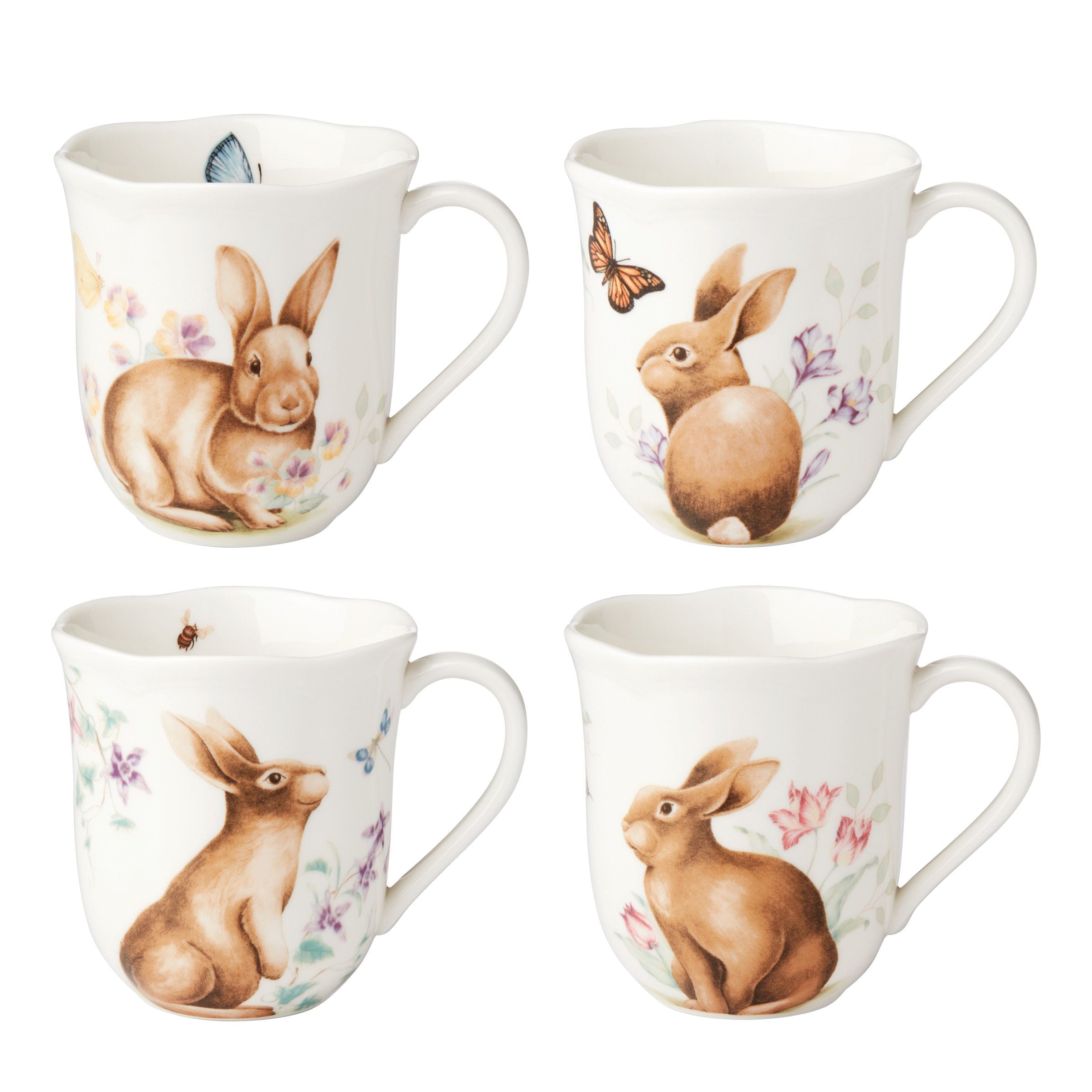  Lenox Butterfly Meadow Bunny Assorted Mugs Set of 4 - White - Bonton