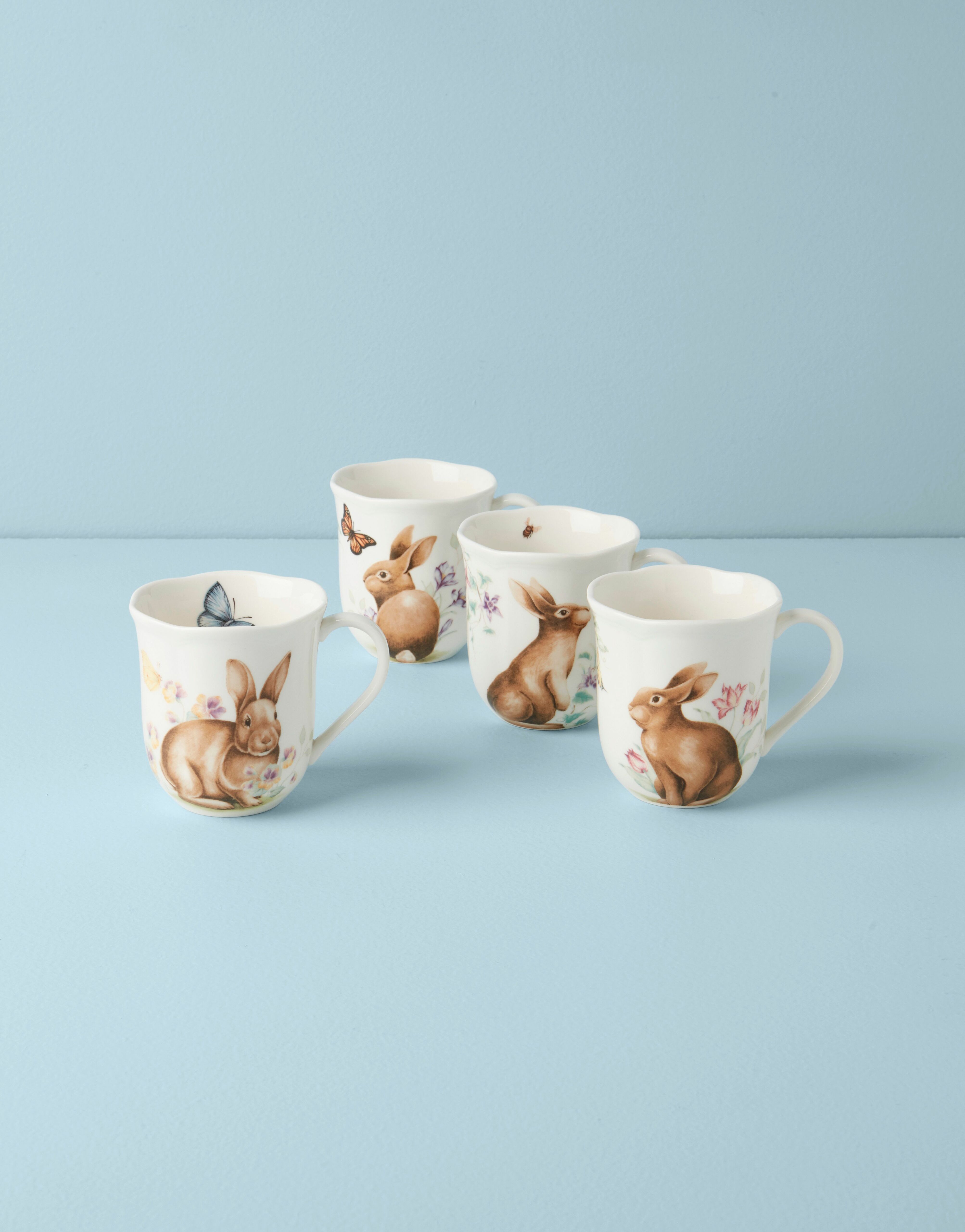  Lenox Butterfly Meadow Bunny Assorted Mugs Set of 4 - White - Bonton