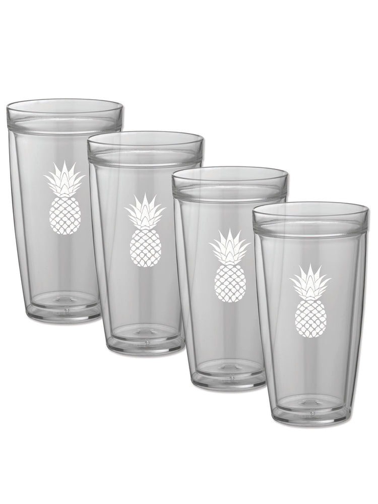 Pastimes Pineapple Doublewall Insulated Drinking Glass Set of 4