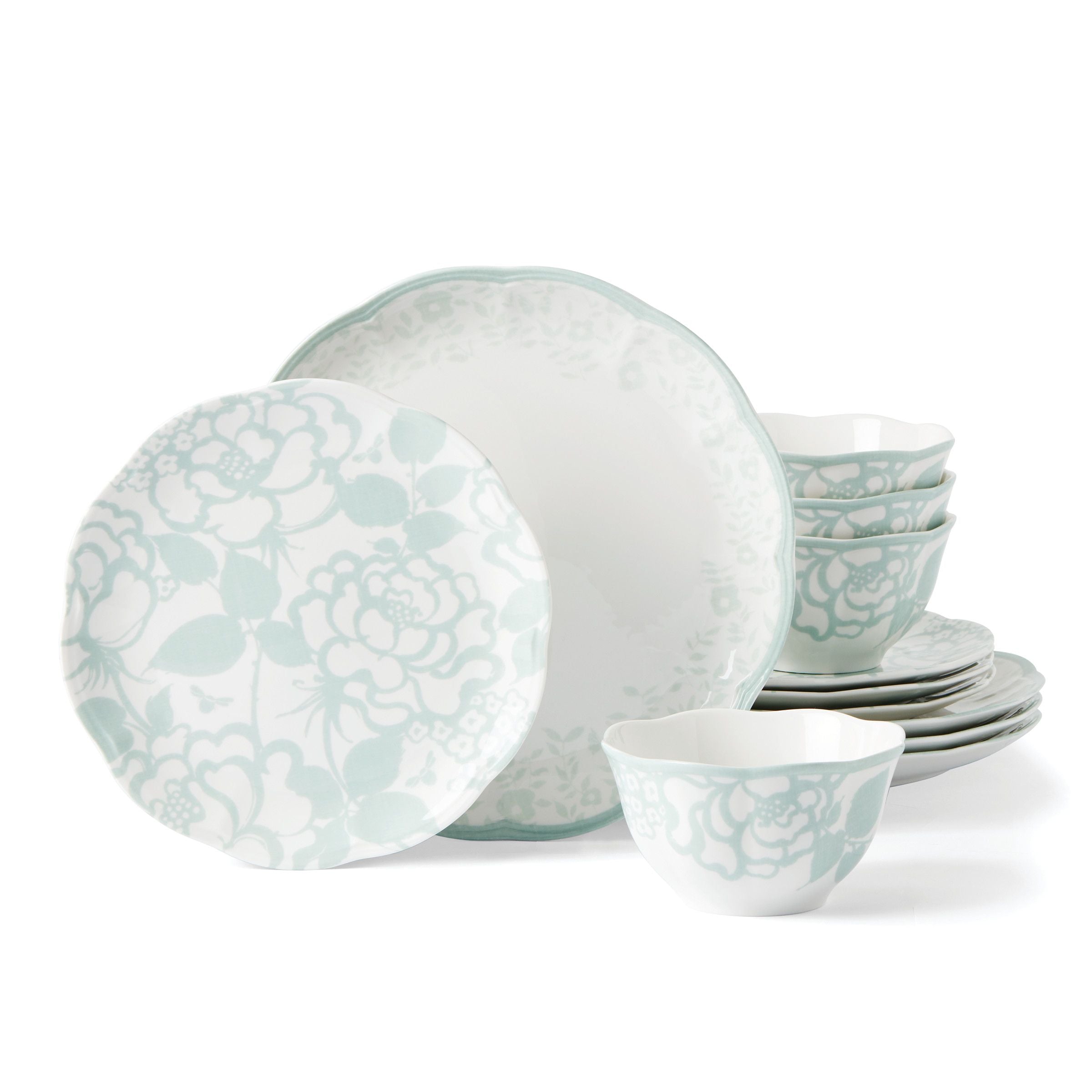  Lenox Butterfly Meadow Cottage Sage 12-Piece Dinnerware Set - White - Bonton