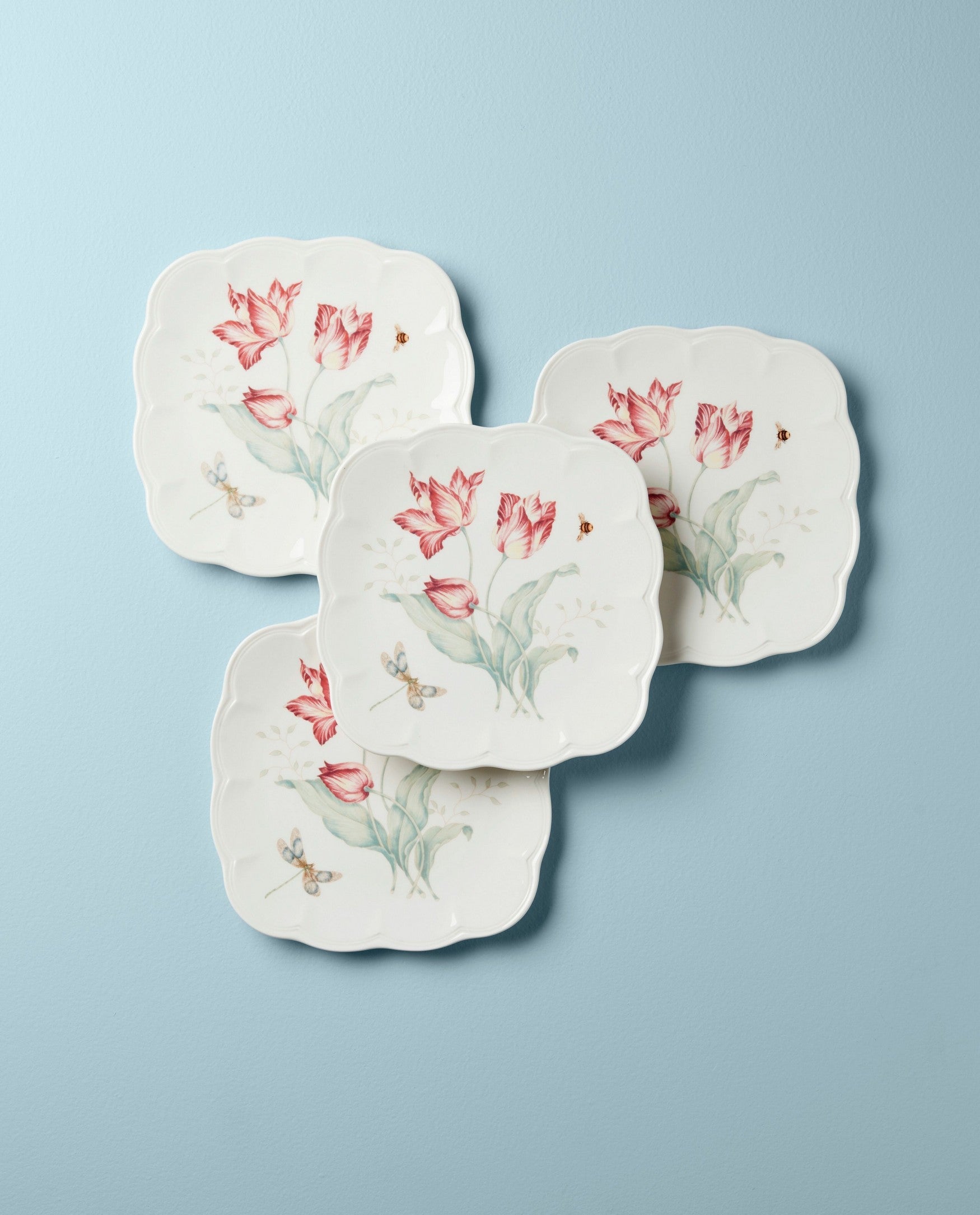  Lenox Butterfly Meadow Square Accent Plates Set of 4 - White - Bonton