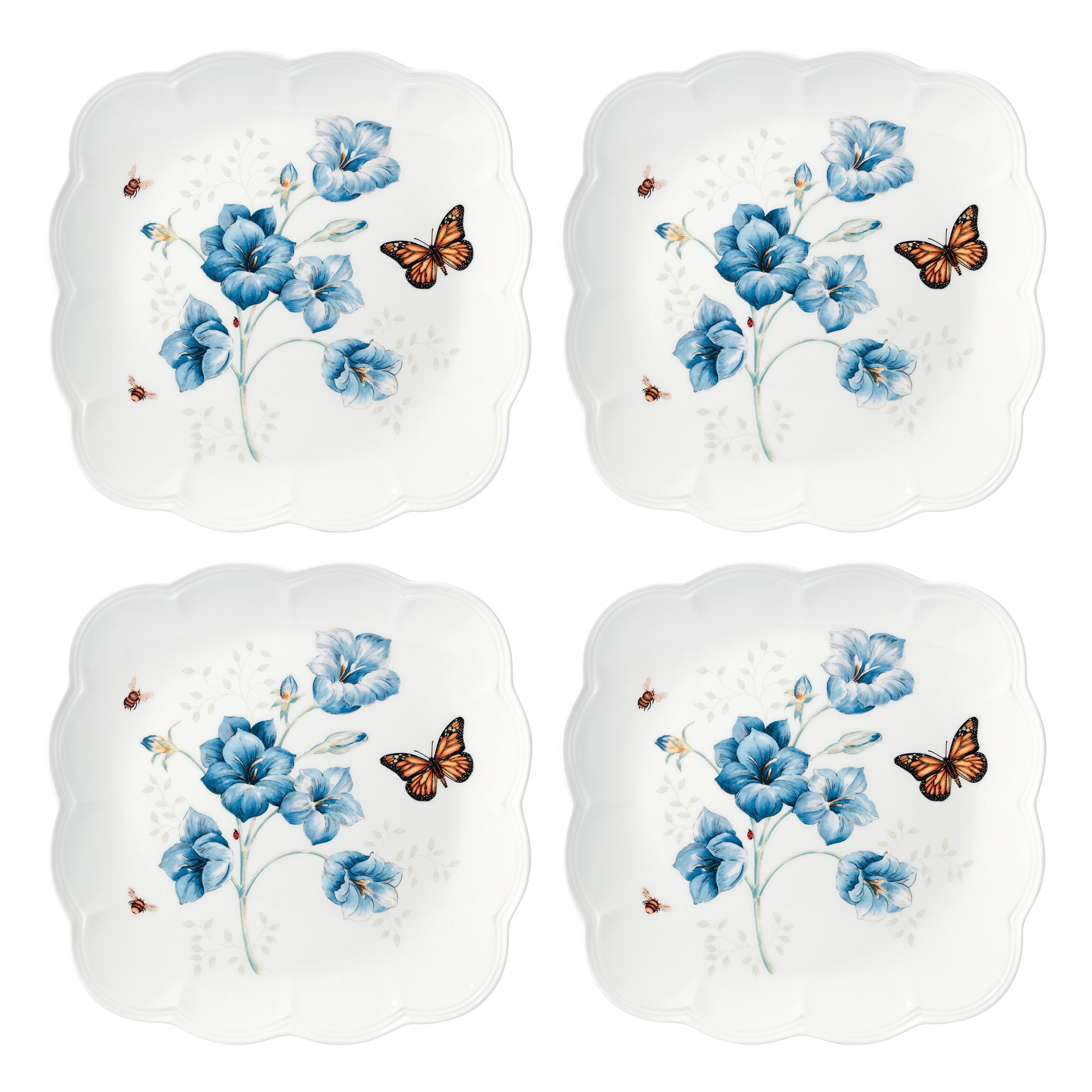  Lenox Butterfly Meadow Square Dinner Plates Set of 4 - White - Bonton