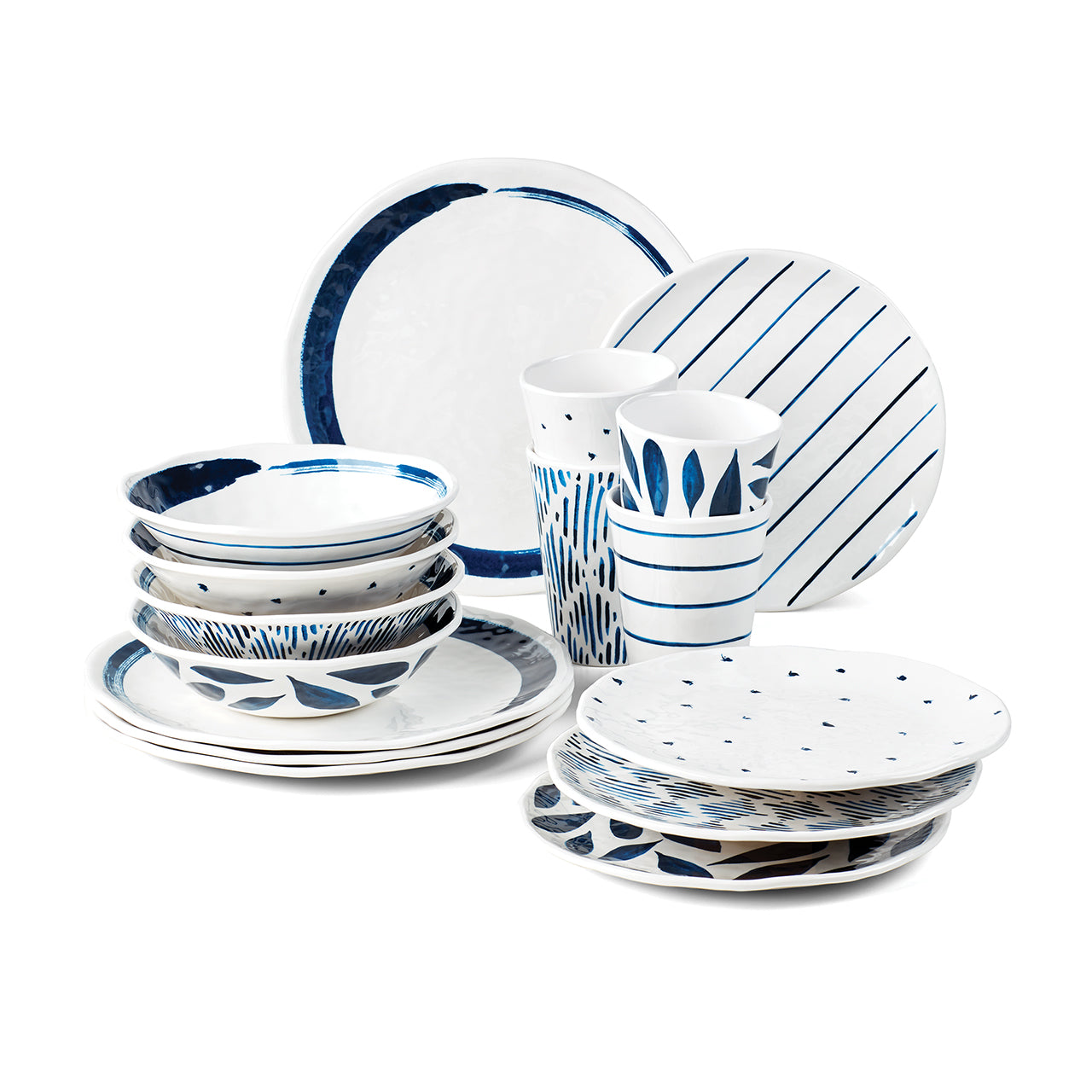  Lenox Blue Bay Melamine 16 Piece Dinnerware Set - Blue/White - Bonton